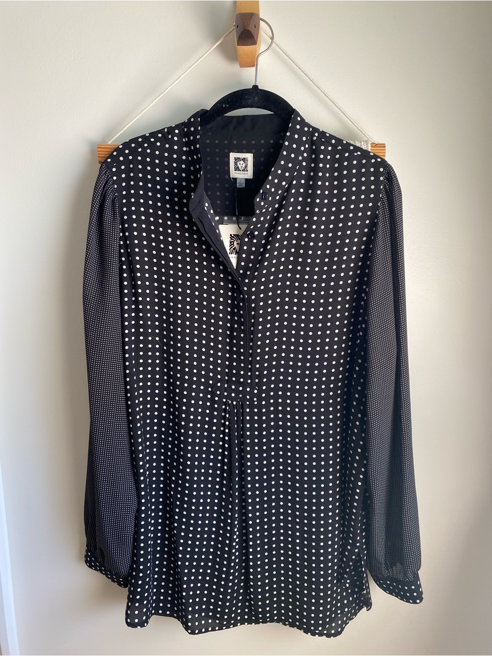 Anne Klein Black Polka Dot Long Sleeve Blouse